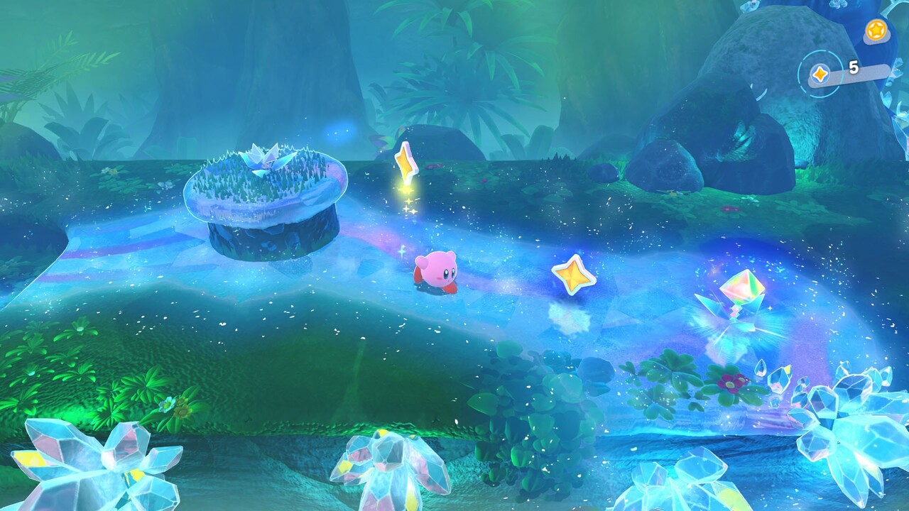 Kirby in azione in Kirby e la Terra Perduta