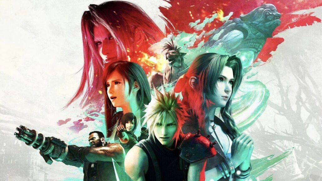 Aerith, Cloud, Tifa, Sephirot e Barret di Final Fantasy 7 Remake Part 3