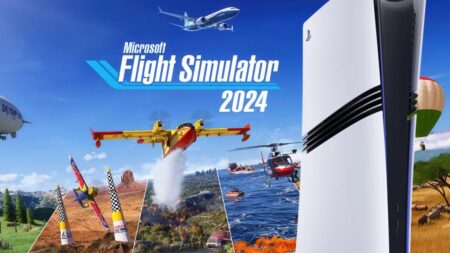 Il logo di Microsoft Flight Simulator 2024 con al fianco una PS5 Pro