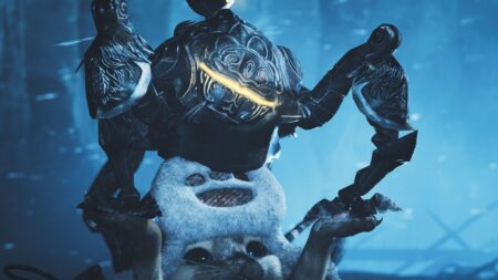 Un personaggio di Monster Hunter Wilds con un mini Omega Planetes
