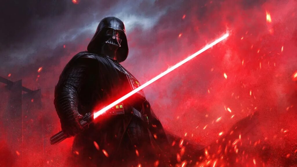 Darth Vader di Star Wars con la spada laser in mano