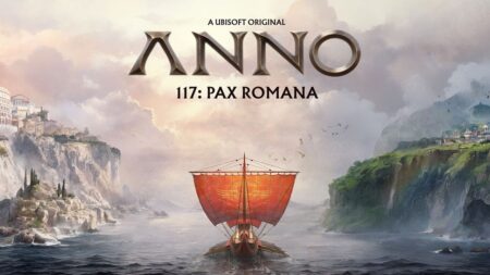 Immagine di copertina di Anno 117: Pax Romana con nave che passa tra due isole