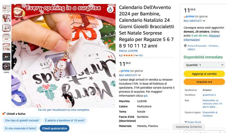 Calendario dell'Avvento gioielli 
