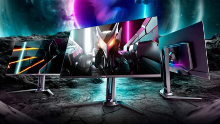 Fotografia da più punti di vista del monitor GIGABYTE AORUS FO27Q5P
