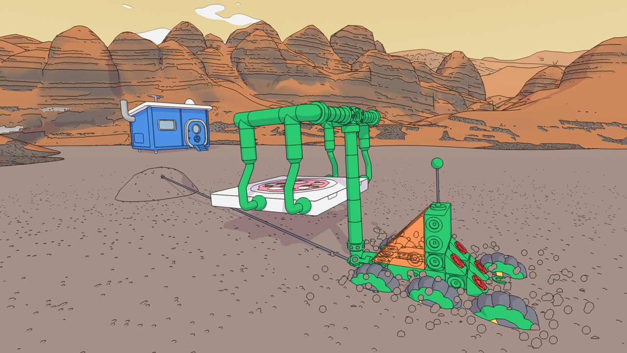 Rover su Marte che trasporta una pizza sulle sabbie mobili