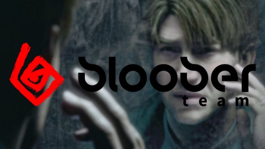 Il logo di Bloober Team con James di Silent Hill 2 Remake sullo sfondo