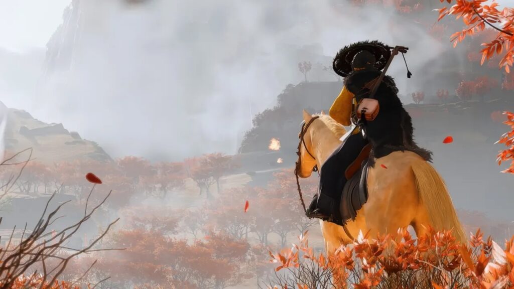 Atsu di Ghost of Yotei a cavallo
