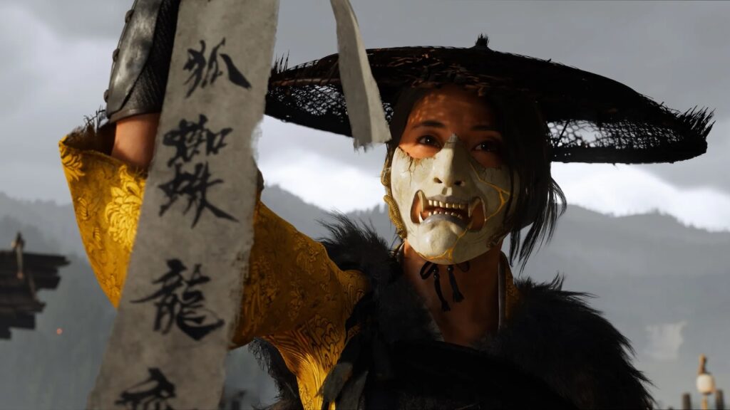 Atsu di Ghost of Yotei con una fascia in mano