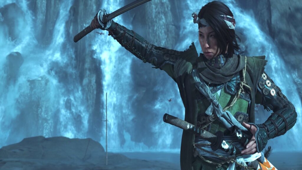 Atsu di Ghost of Yotei con due katane in mano