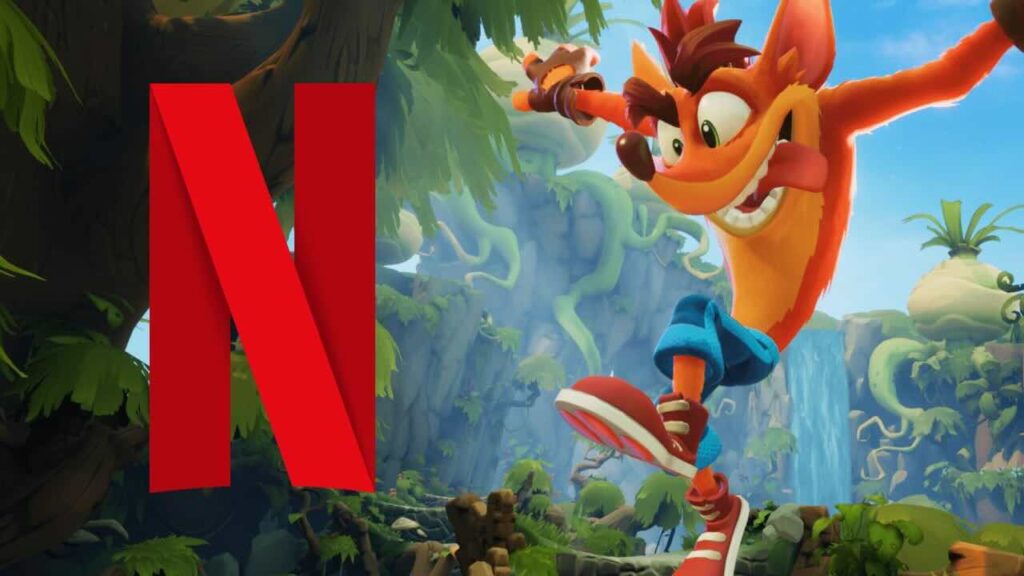 Crash Bandicoot con al fianco il logo di Netflix