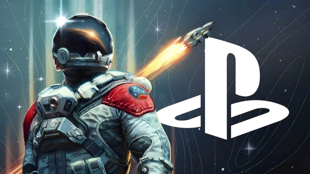 Il protagonista di Starfield con il logo PlayStation di PS5