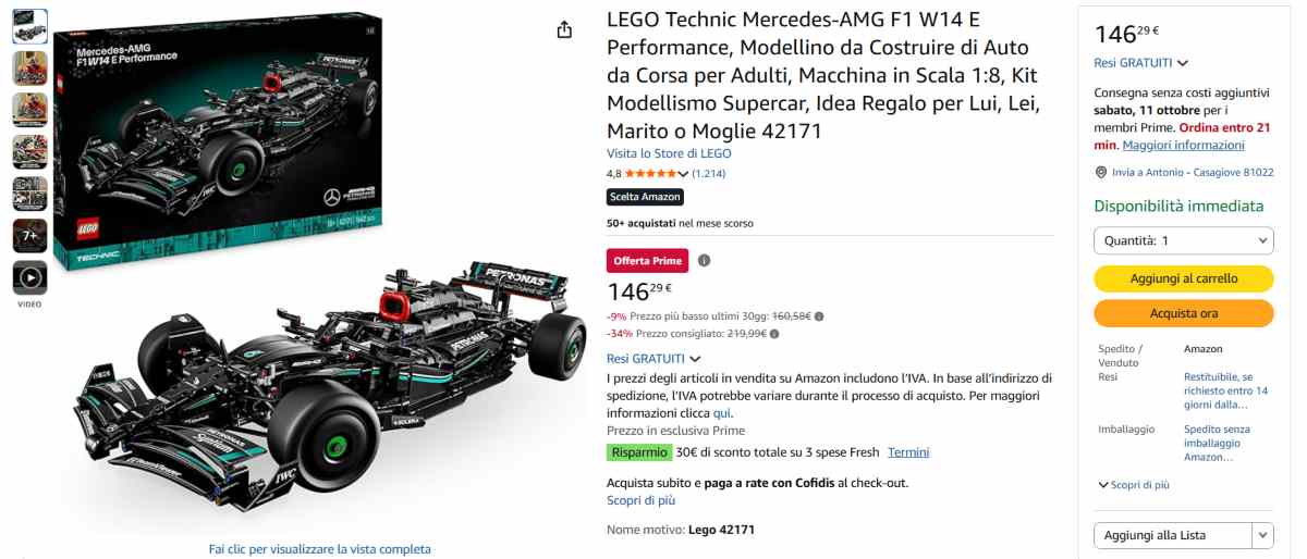 Le caratteristiche della Mercedes W14 della LEGO