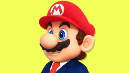 Super Mario vestito da avvocato con giacca e cravatta