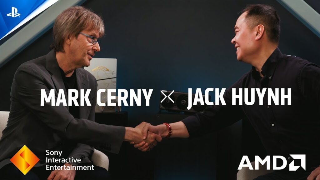 Mark Cerny ed il dirigente di AMD con il logo di PlayStation