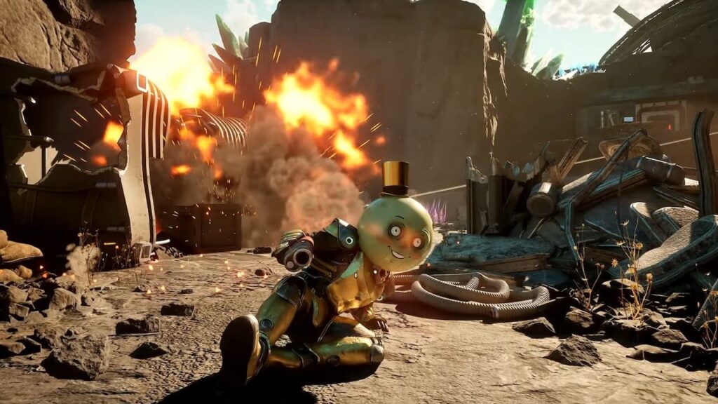 Il protagonista di The Outer Worlds 2 mentre scivola a terra