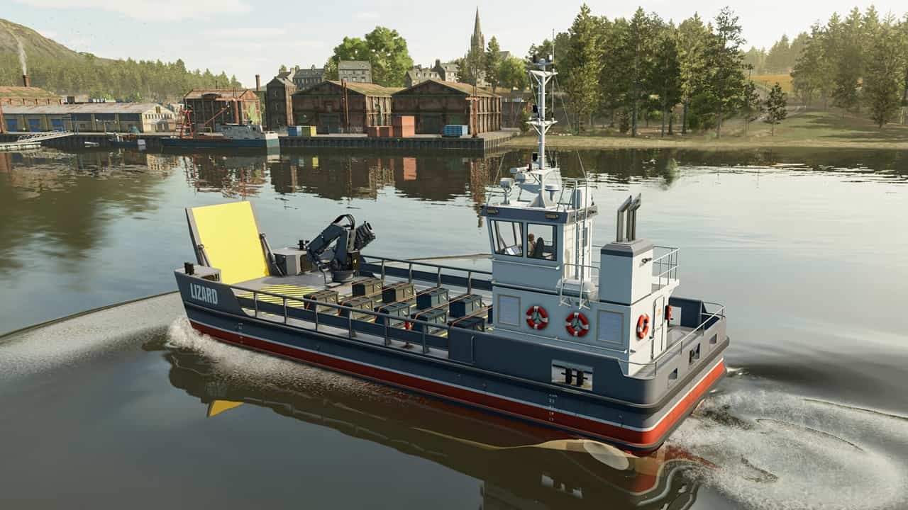 Nave cargo sul lago di Kinlaig in Farming Simulator 25 Highlands Fishing