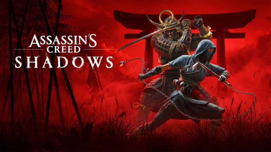 Yasuke e Naoe di Assassin's Creed Shadows con uno sfondo rosso
