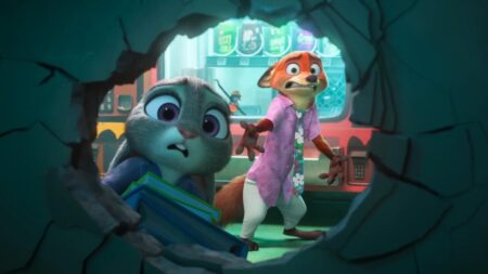 Due personaggi di Zootropolis 2 con un'espressione terrorizzata