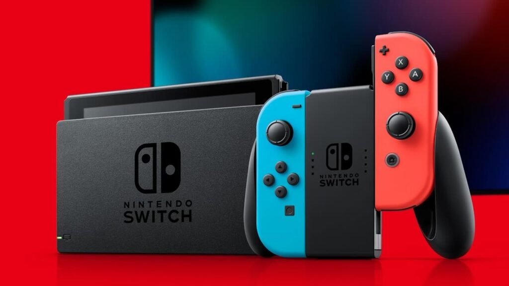 Un Nintendo Switch 1 davanti un televisore