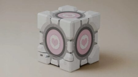Una Steam Machine con la skin Companion Cube