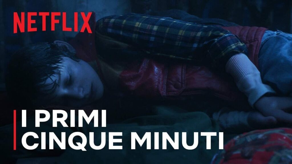 Un personaggio di Stranger Things 5 con il logo dei primi 5 minuti