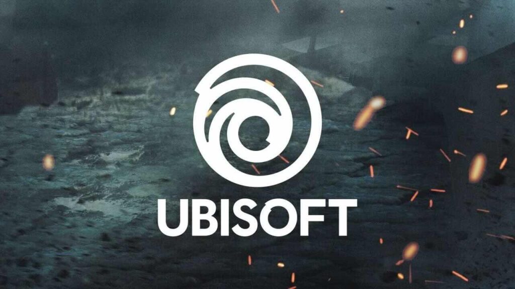 Il logo di Ubisoft con uno sfondo grigio