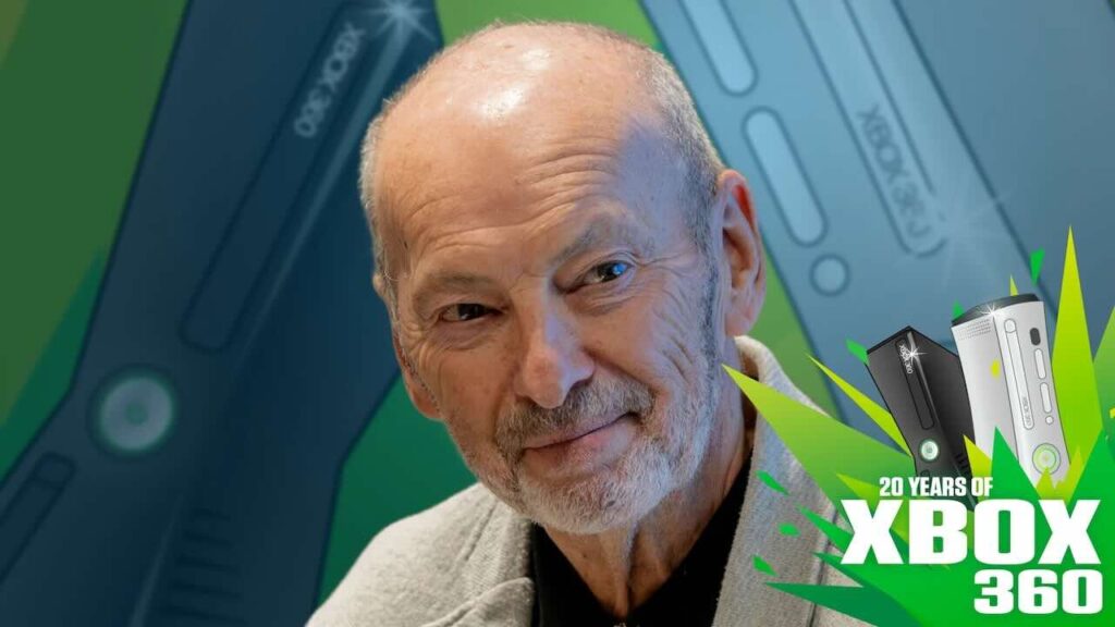 Peter Moore con due Xbox 360 sullo sfondo