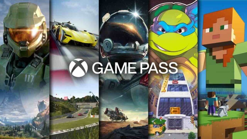 Il logo di Xbox Game Pass con alcuni personaggi dei giochi