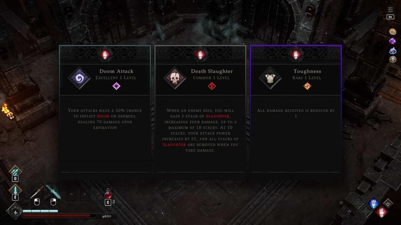 Schermata di selezione delle abilità in Netherworld Covenant