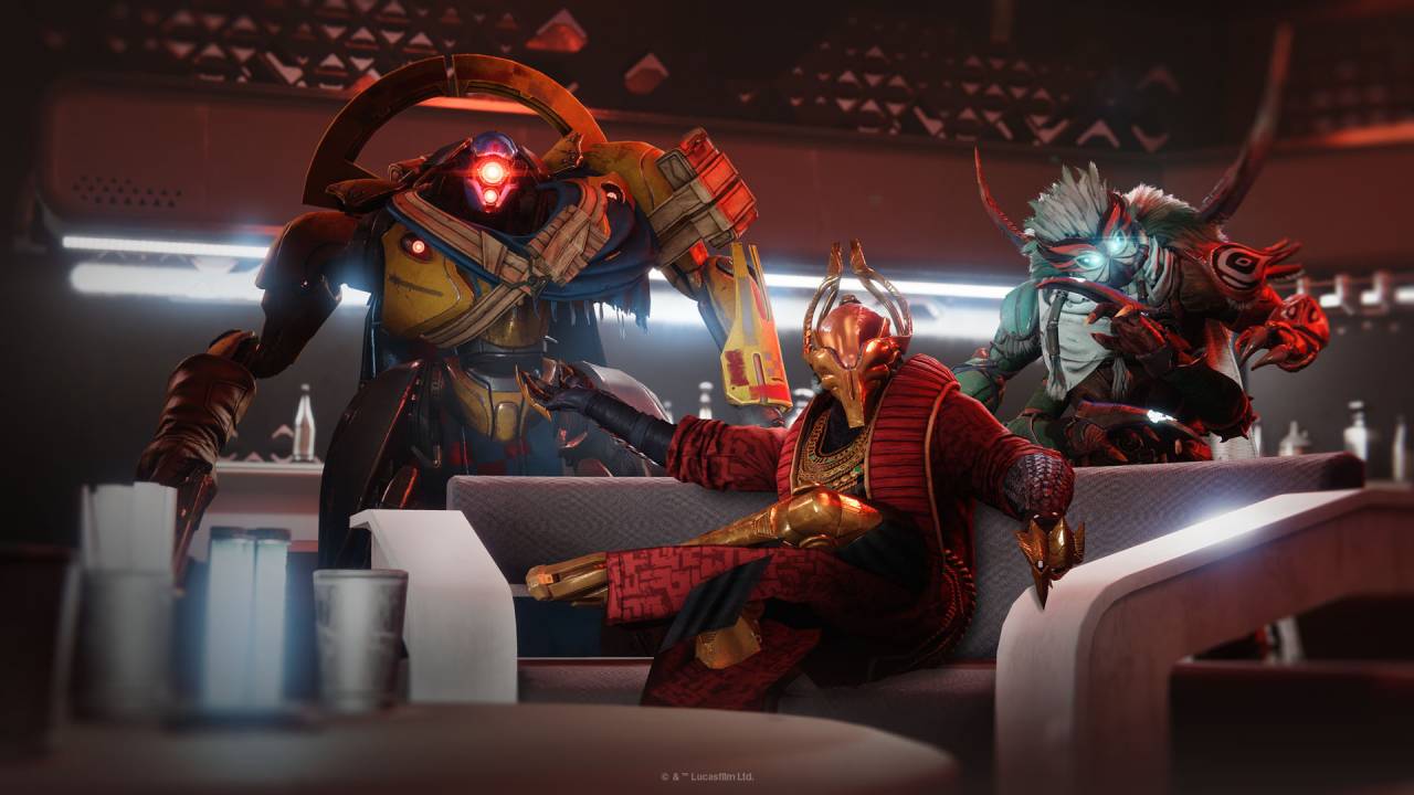 Le cerchie di Destiny 2 posano all'interno della taverna