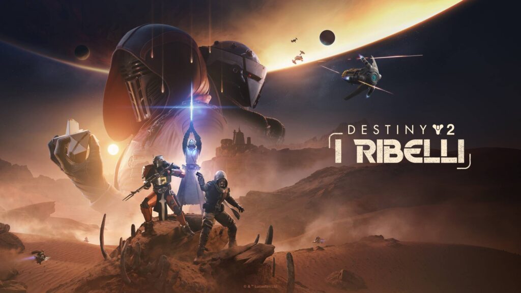 Keyart di Destiny 2: I Ribelli con 3 Guardiani in posa in stile Star Wars