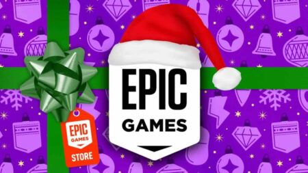 Un pacchetto regalo di Natale con il logo dell'Epic Games Store