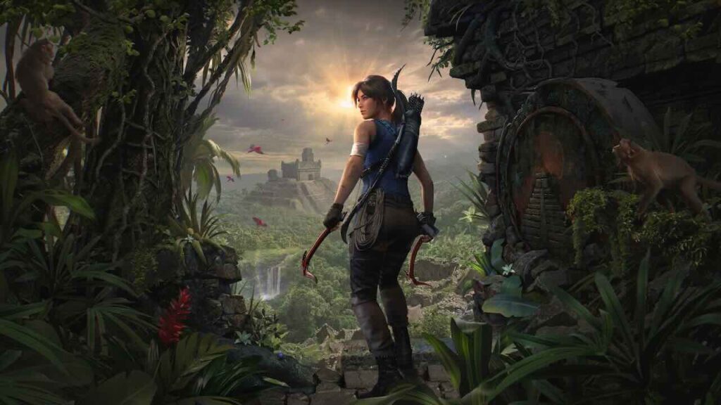 Lara Croft di Tomb Raider di spalle