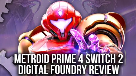 Samus Aran di Metroid Prime 4: Beyond con il logo di Digital Foundry