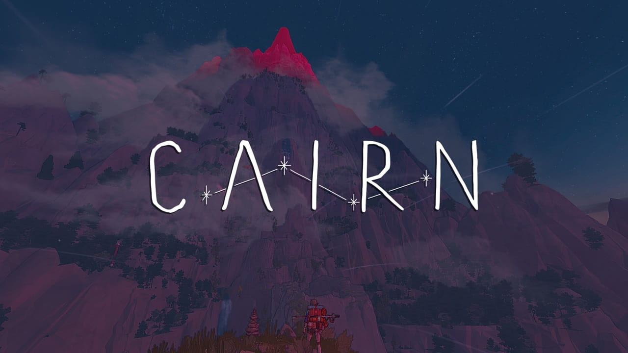 Logo di Cairn all'inizio del gioco, con Aava che guarda il Monte Kami da lontano