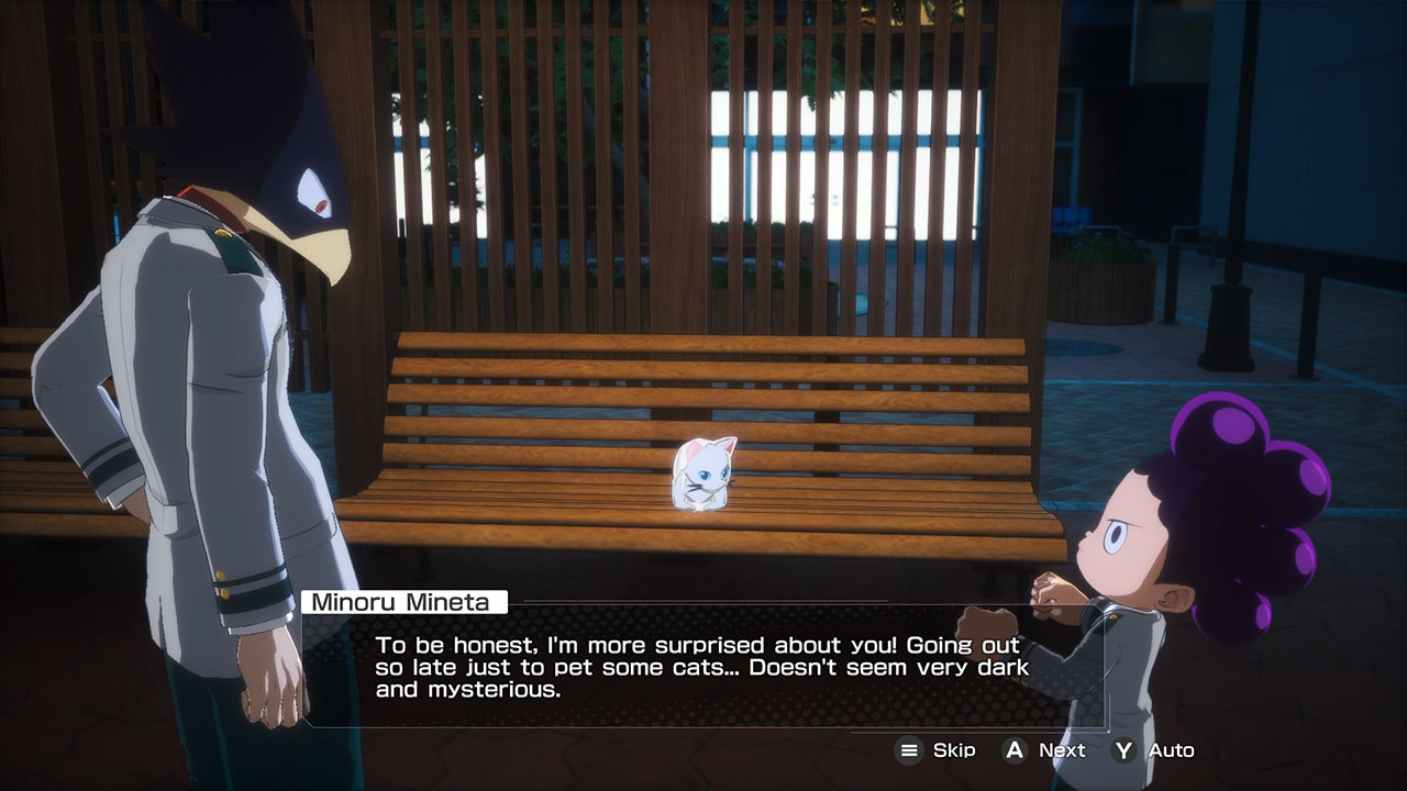 MY HERO ACADEMIA: All's Justice Due studenti della classe 1-A intenti a chiacchierare davanti a un gatto