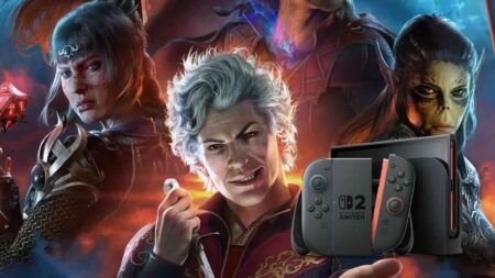 I personaggi di Baldur's Gate 3 con al fianco un Nintendo Switch 2