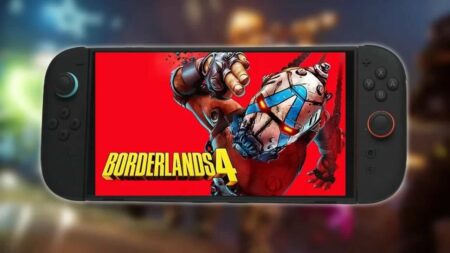 Un personaggio di Borderlands 4 nello schermo di Nintendo Switch 2