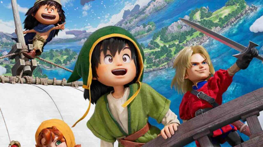 Quattro personaggi di Dragon Quest VII Reimagined su una nave