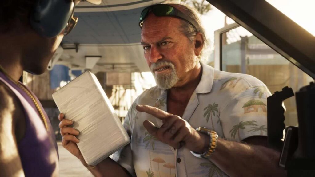 Un uomo di GTA 6 con un pacco in mano