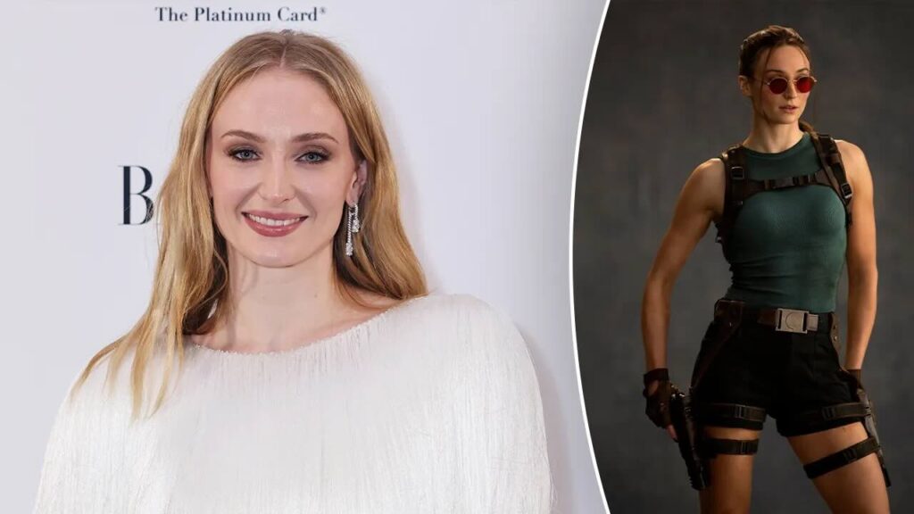 Sophie Turner con al fianco Lara Croft di Tomb Raider