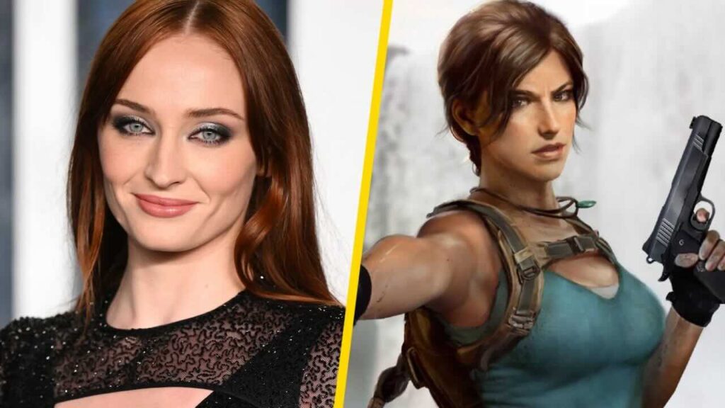 Sophie Turner con al fianco Lara Croft di Tomb Raider