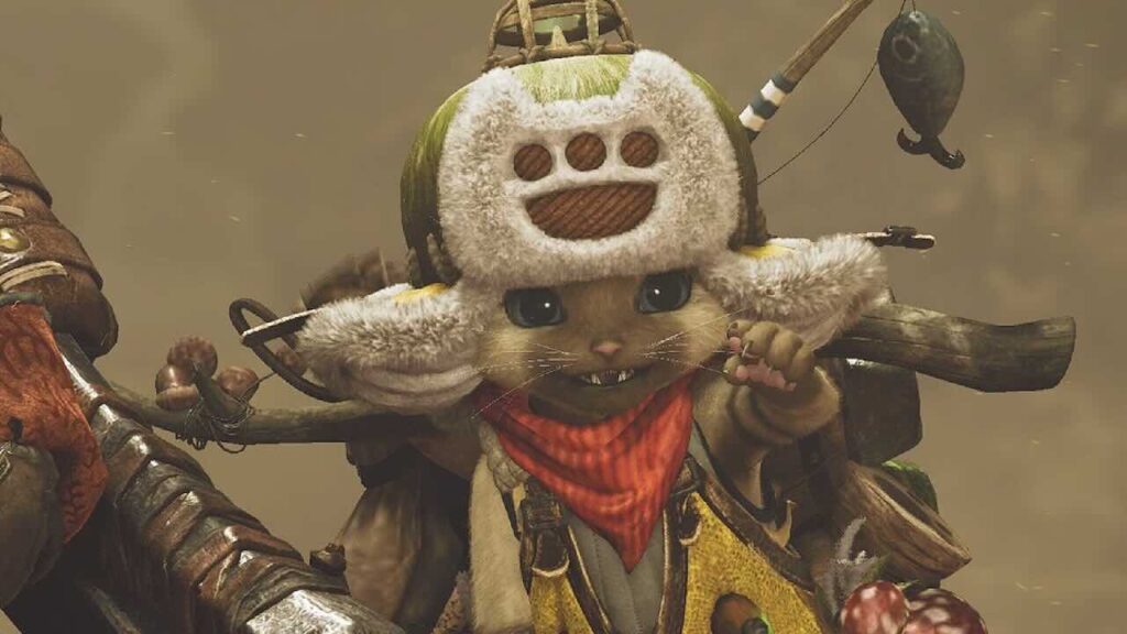 Il gatto di Monster Hunter Wilds in primo piano