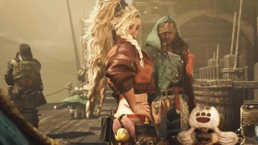 Gemma con il cacciatore ed il Paliko di Monster Hunter Wilds