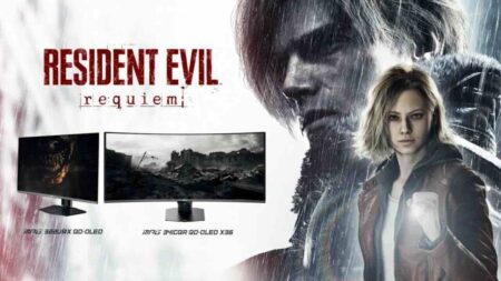 Leon e Grace di Resident Evil Requiem con due monitor MSI