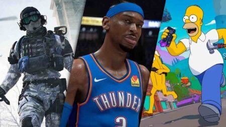 Tre personaggi di Battlefield 6 e NBA 2K26 e Simpson