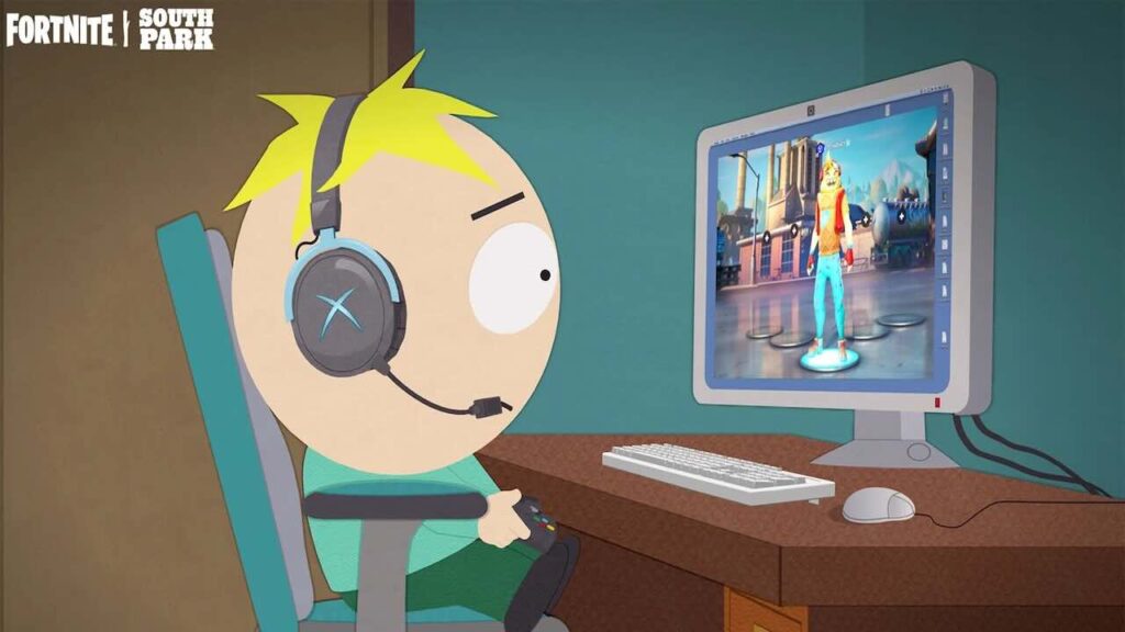 Un personaggio di South Park davanti ad un computer con Fortnite