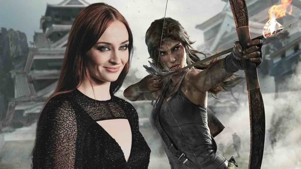 Sophie Turner con al fianco Lara Croft di Tomb Raider
