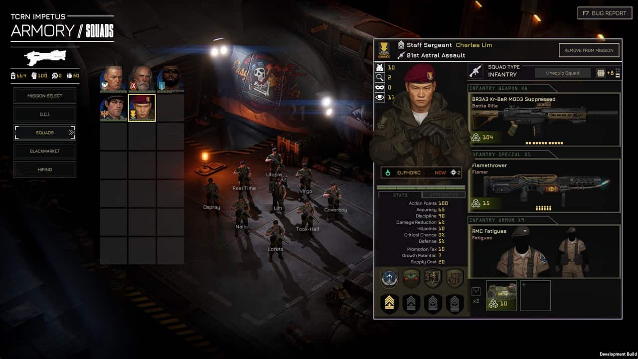 Schermata di personalizzazione di una squadra di soldati