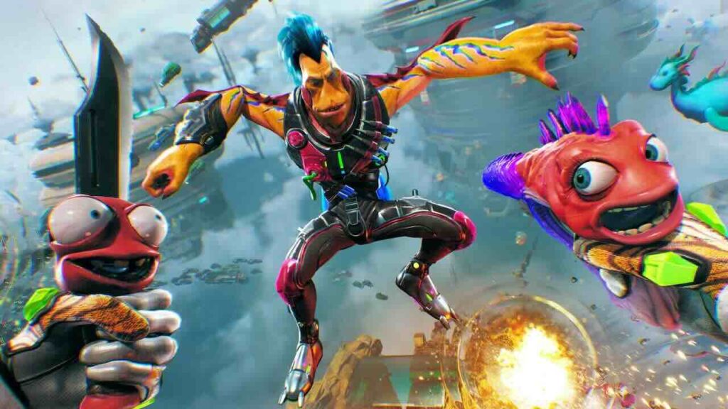 Un cattivo di High on Life mentre viene affrontato da due pistole parlanti